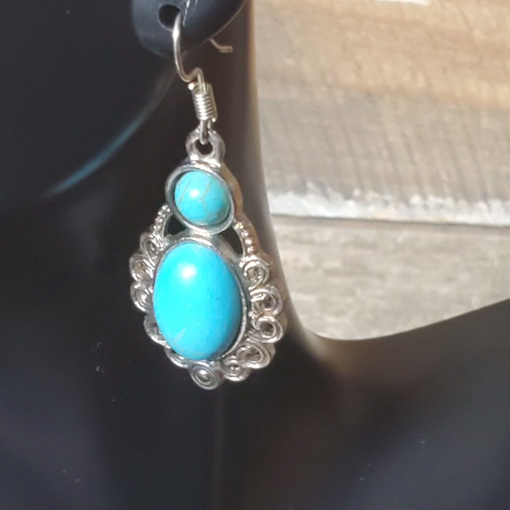 Itzel Genuine Turquoise & Sterling Silver Earrings. - Picture 2 of 8